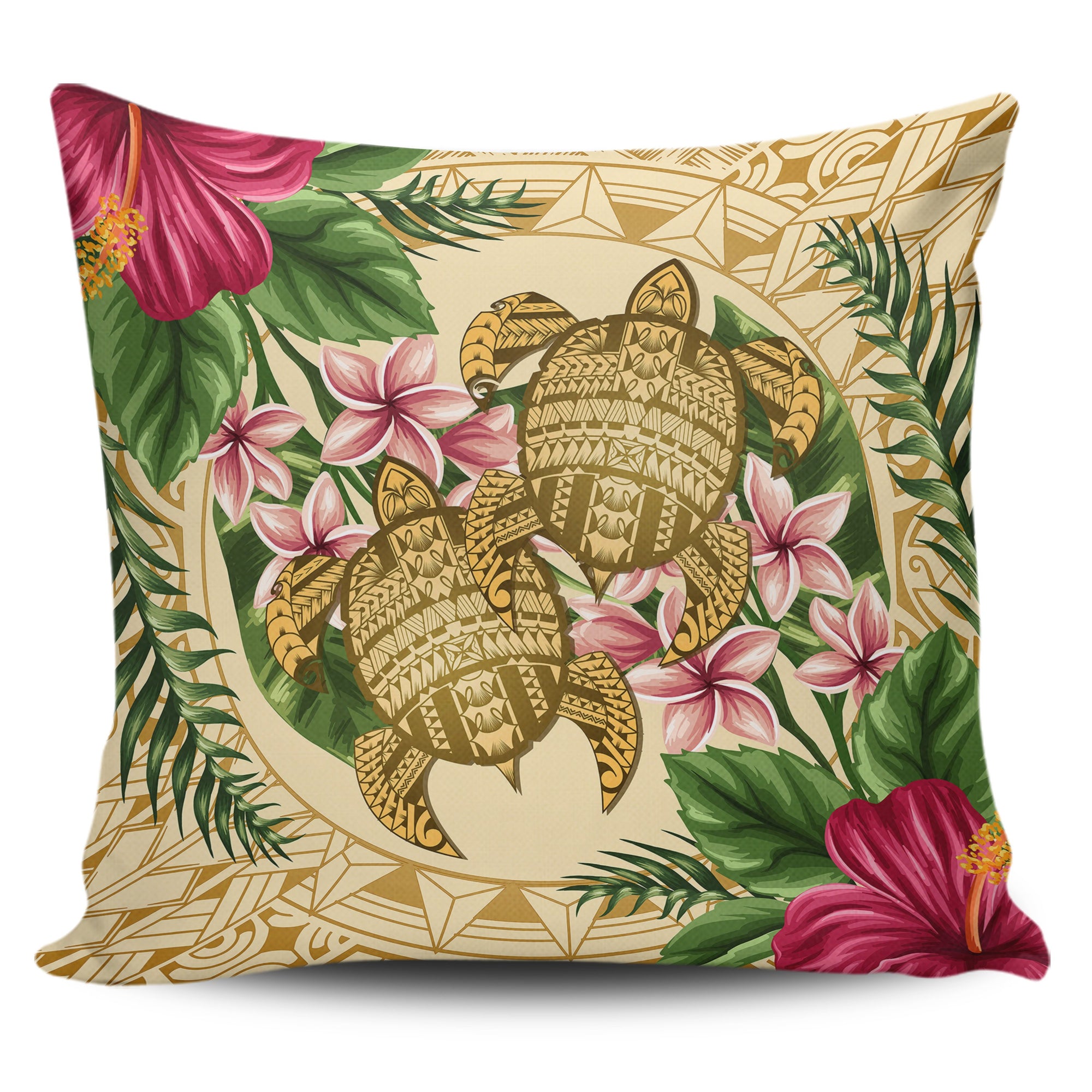 hawaiiPillow Case - Turtle Strong Pattern Hibiscus Plumeria AH One Style Zippered Pillow Case 18"x18"(Twin Sides) Black - Polynesian Pride