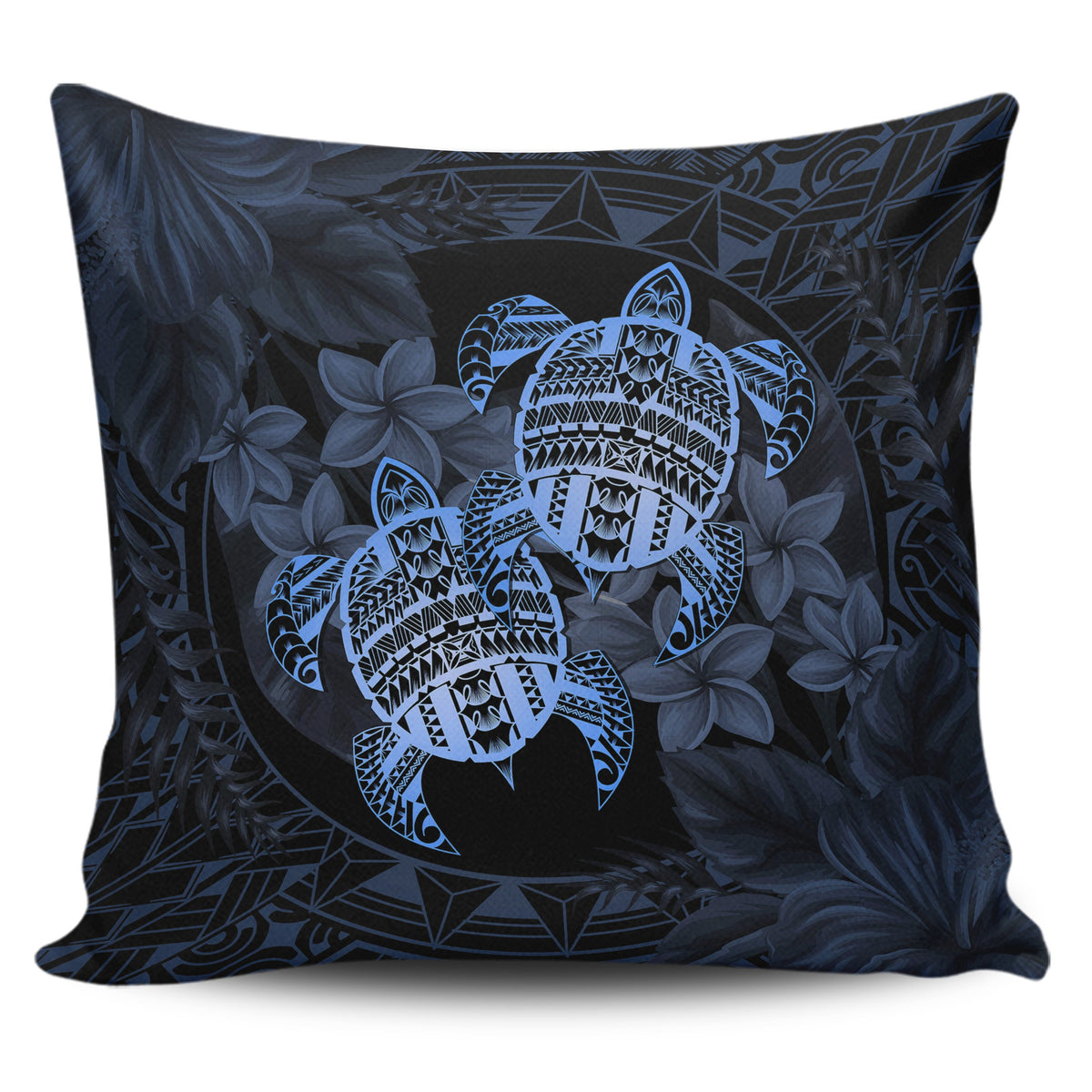 hawaiiPillow Case - Turtle Strong Pattern Hibiscus Plumeria Blue AH One Style Zippered Pillow Case 18"x18"(Twin Sides) Blue - Polynesian Pride