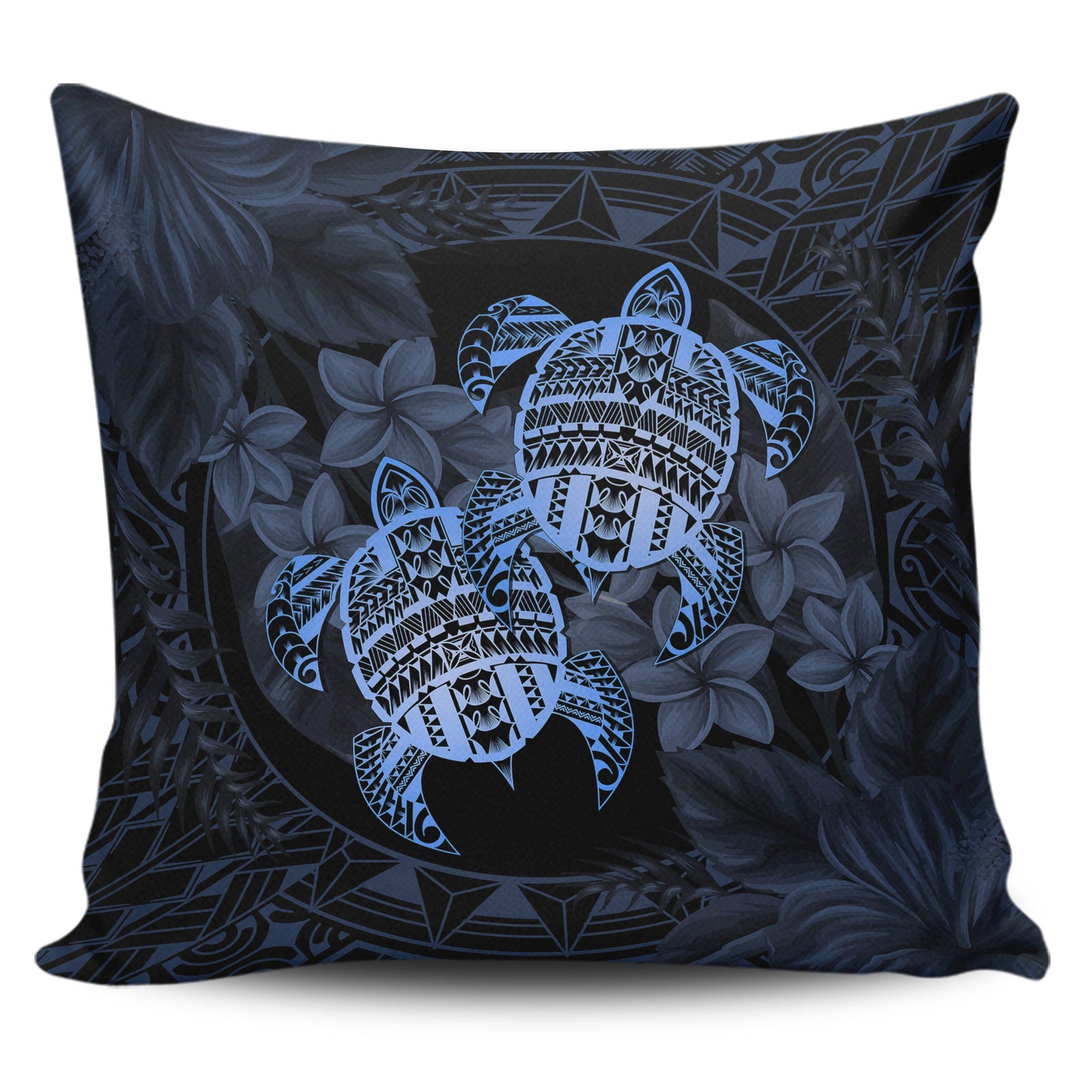 hawaiiPillow Case - Turtle Strong Pattern Hibiscus Plumeria Blue AH One Style Zippered Pillow Case 18"x18"(Twin Sides) Blue - Polynesian Pride