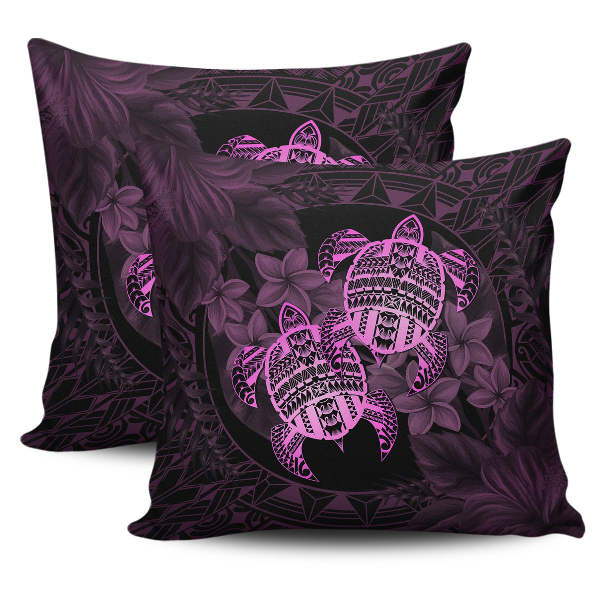 hawaiiPillow Case - Turtle Strong Pattern Hibiscus Plumeria Pink AH One Style Zippered Pillow Cases 18"x 18" (Twin Sides) (Set of 2) Pink - Polynesian Pride