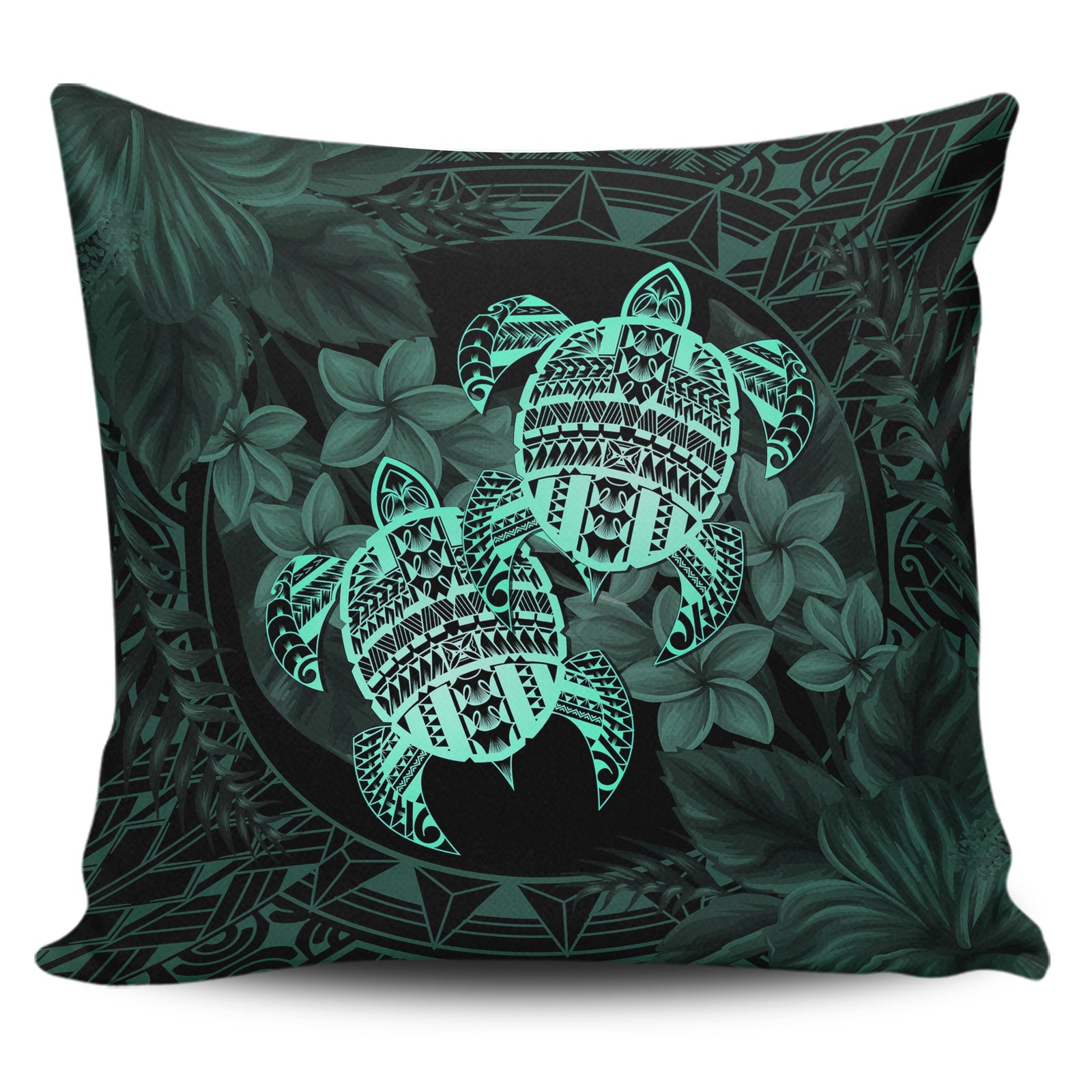 hawaiiPillow Case - Turtle Strong Pattern Hibiscus Plumeria Turquoise AH One Style Zippered Pillow Case 18"x18"(Twin Sides) Turquoise - Polynesian Pride