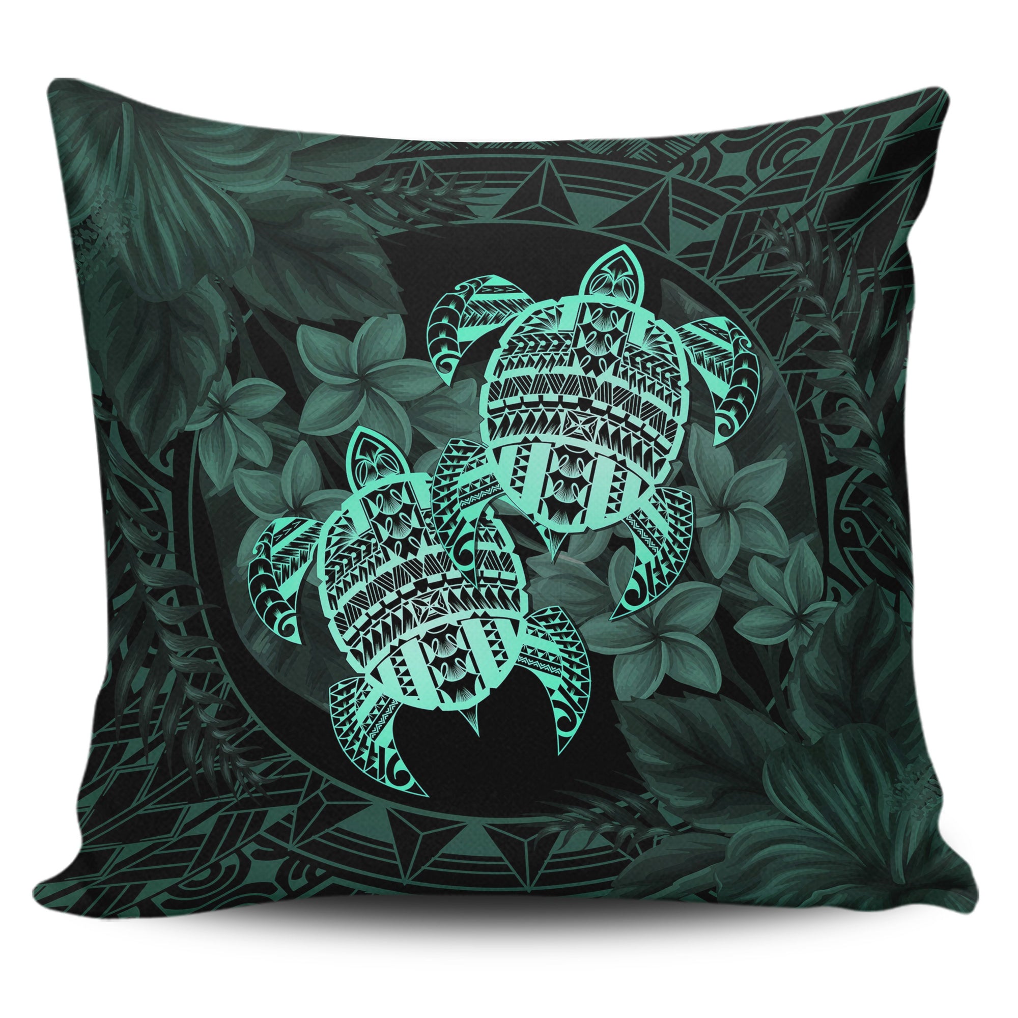 hawaiiPillow Case - Turtle Strong Pattern Hibiscus Plumeria Turquoise AH One Style Zippered Pillow Case 18"x18"(Twin Sides) Turquoise - Polynesian Pride