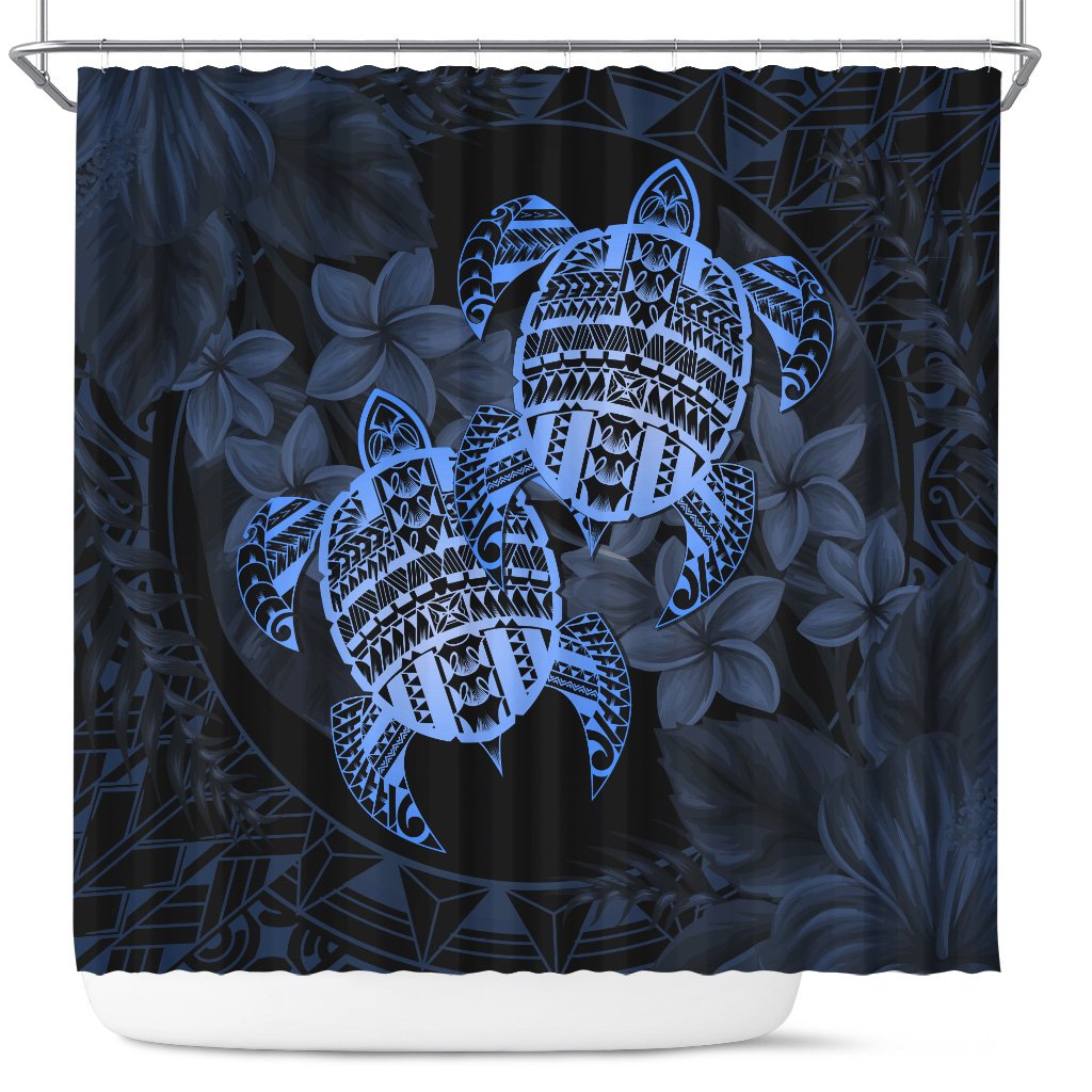 hawaiiShower Curtain - Turtle Strong Pattern Hibiscus Plumeria Blue AH 177 x 172 (cm) Blue - Polynesian Pride