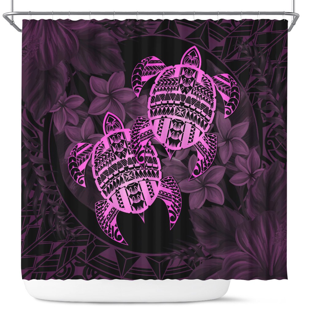 hawaiiShower Curtain - Turtle Strong Pattern Hibiscus Plumeria Pink AH 177 x 172 (cm) Pink - Polynesian Pride