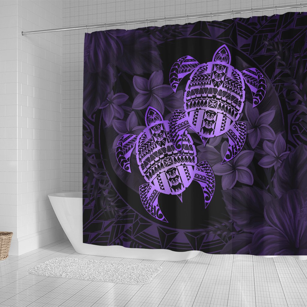 hawaiiShower Curtain - Turtle Strong Pattern Hibiscus Plumeria Violet AH - Polynesian Pride