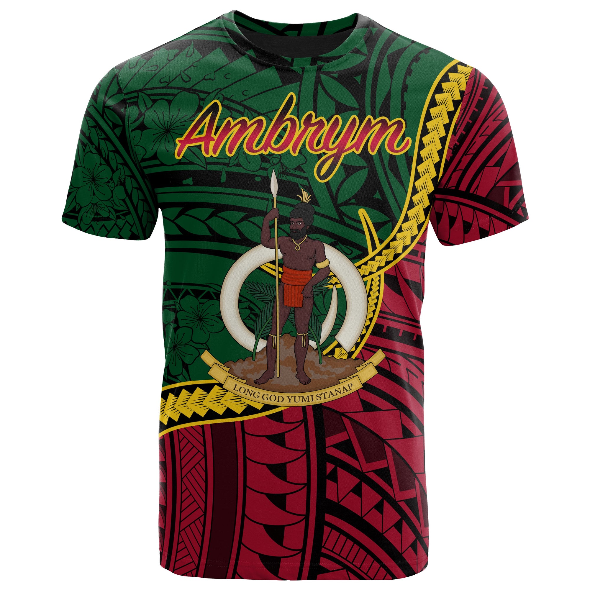 Vanuatu T Shirt Ambrym Seal of Vanuatu Polynesian Patterns Unisex Green - Polynesian Pride