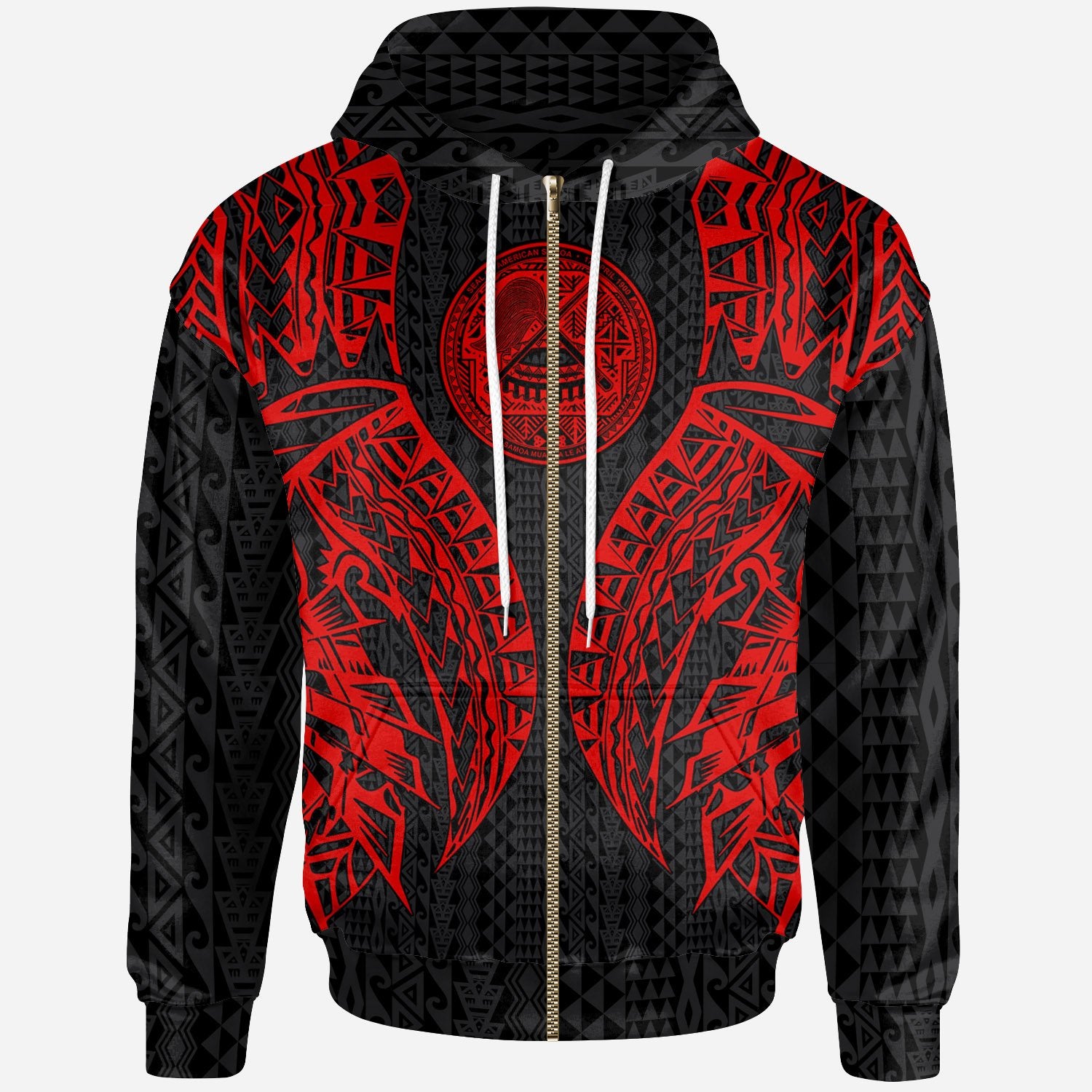 American Samoa Zip up Hoodie Polynesian Lion Head Red Style Unisex Red - Polynesian Pride