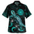 American Samoa Matching Dress and Hawaiian Shirt American Samoa Seal with with Turtle and Blooming Hibiscus Turquoise - Polynesian Pride