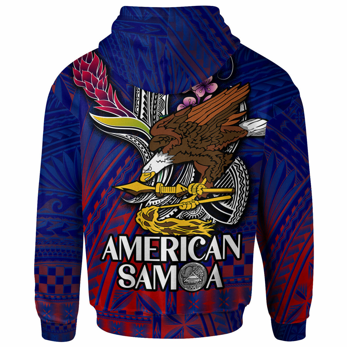 American Samoa Hoodie Custom Seal With National Flowers Polynesian Patterns LT10 - Polynesian Pride