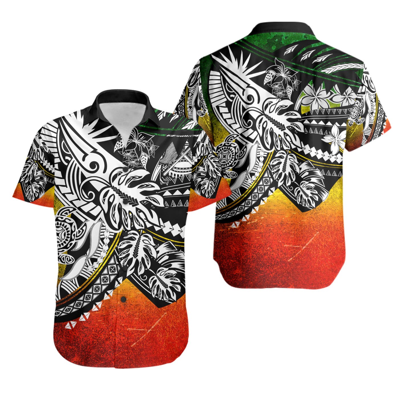 American Samoa Shirt - Tribal Jungle Pattern Reggae Color Unisex Geggae - Polynesian Pride