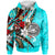 American Samoa Zip Hoodie Tribal Flower With Special Turtles Blue Color Unisex Blue - Polynesian Pride