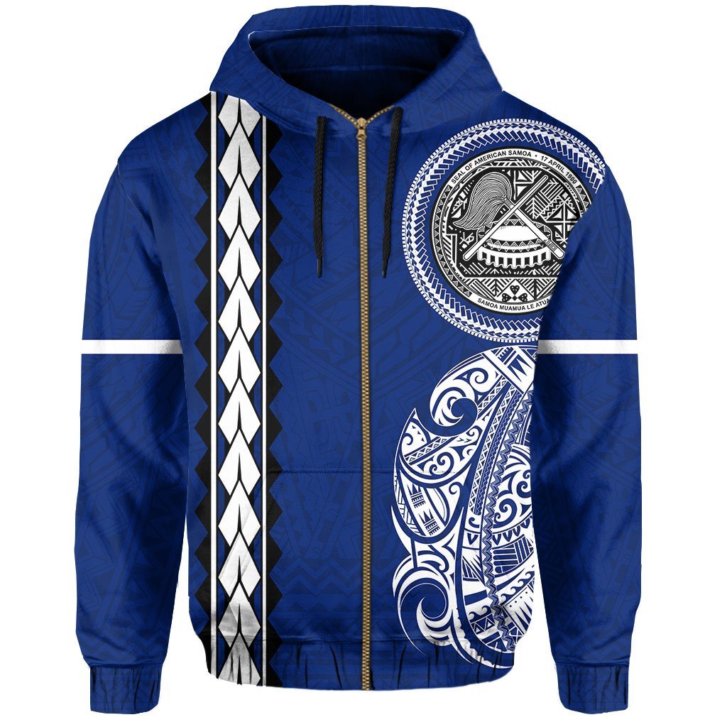 American Samoa Hoodie Zip Polynesian Coat of Arms - Polynesian Pride