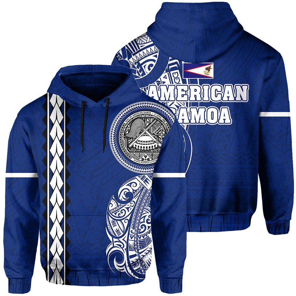 American Samoa Hoodie Polynesian Coat of Arms Unisex Blue - Polynesian Pride