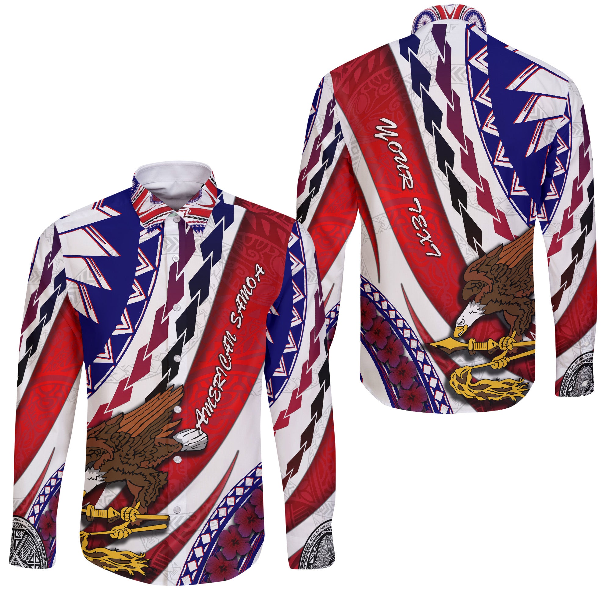 (Custom Personalised) American Samoa Hawaii Long Sleeve Button Shirt Artsy Style LT9 Unisex Red - Polynesian Pride