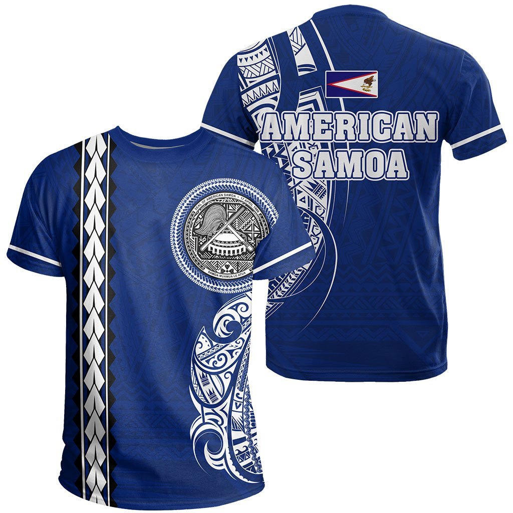 American Samoa T Shirt Polynesian Coat of Arms Unisex Blue - Polynesian Pride