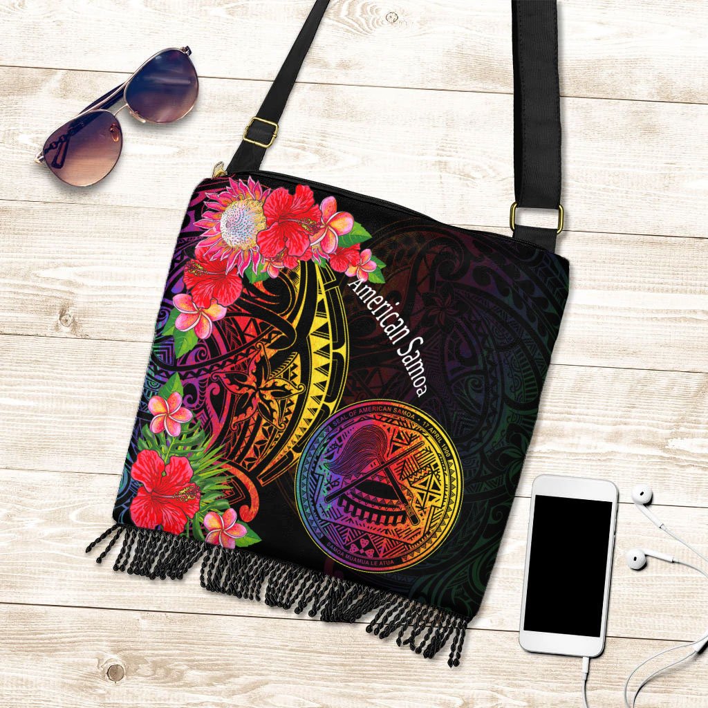 American Samoa Boho Handbag - Tropical Hippie Style One Size Boho Handbag Black - Polynesian Pride