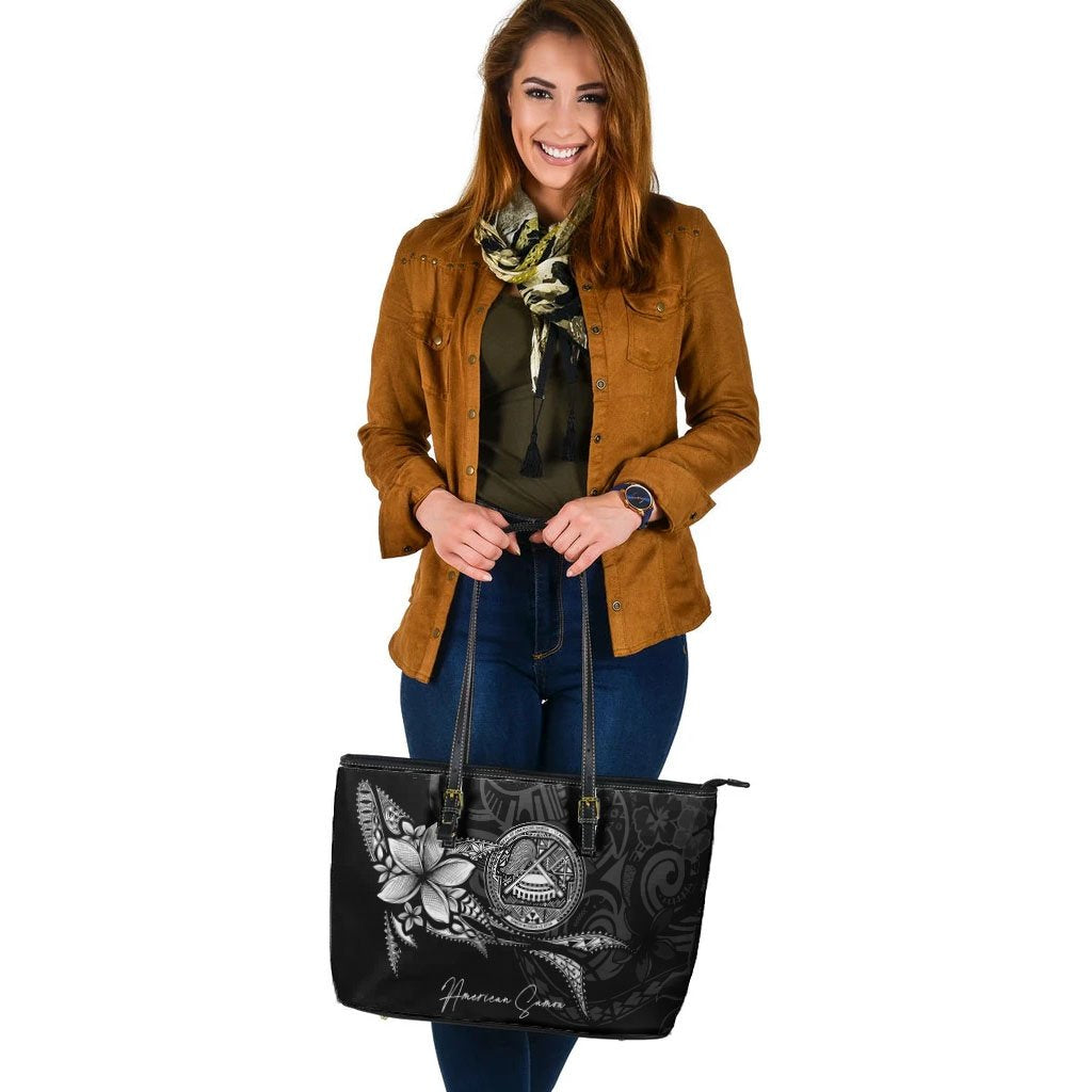 American Samoa Leather Tote - Fish With Plumeria Flowers Style - Polynesian Pride