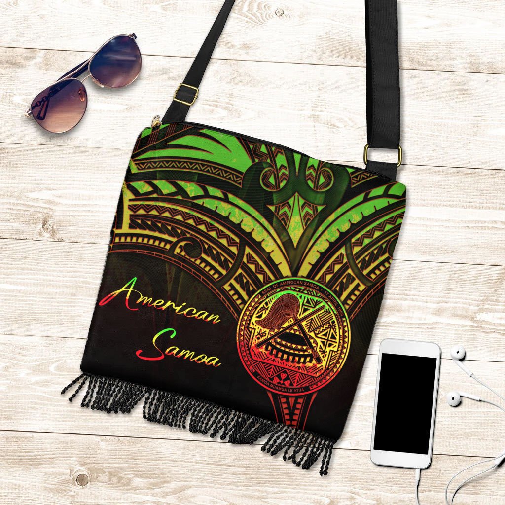 American Samoa Boho Handbag - Reggae Color Cross Style One Size Boho Handbag Black - Polynesian Pride