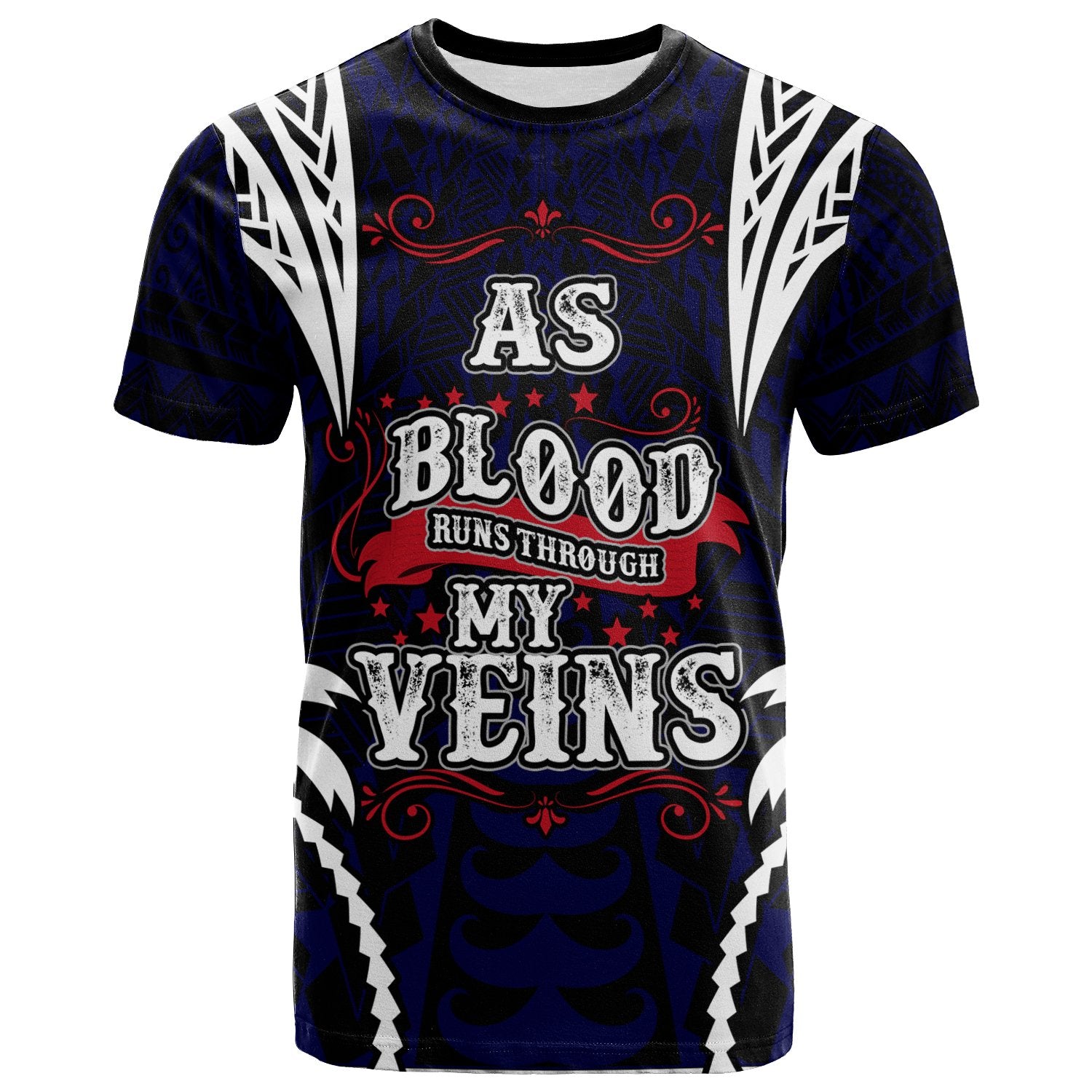 American Samoa T Shirt Blood Runs Through My Veins Style Flag Unisex Blue - Polynesian Pride