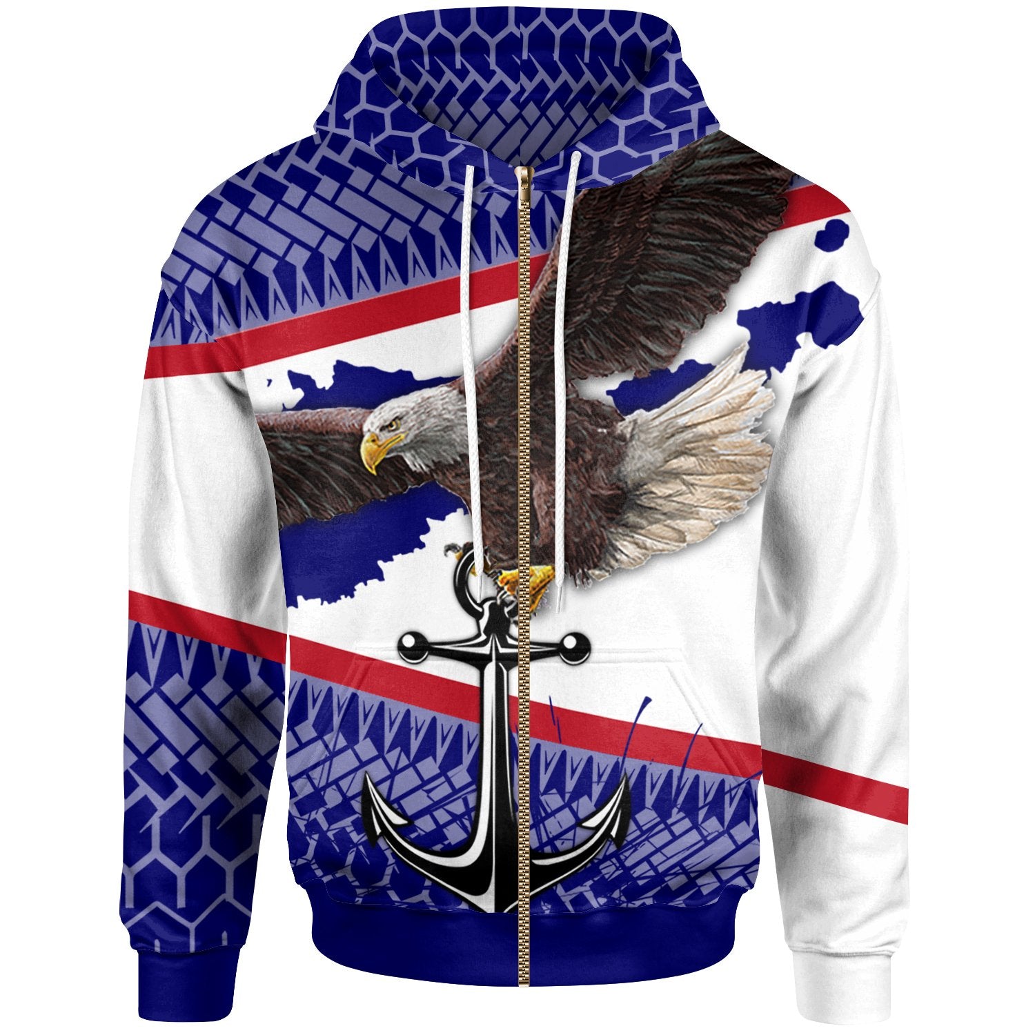 American Samoa Zip up Hoodie Eagle Anchor Style Flag Unisex Blue - Polynesian Pride