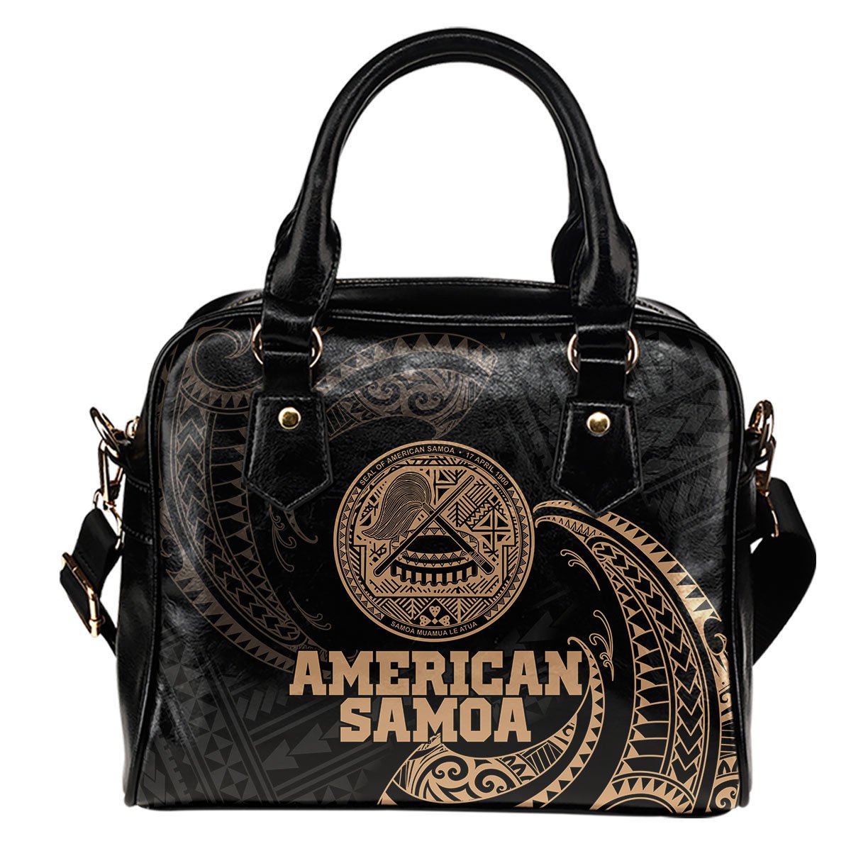 American Samoa Polynesian Shoulder Handbag - Gold Tribal Wave One Size Gold - Polynesian Pride