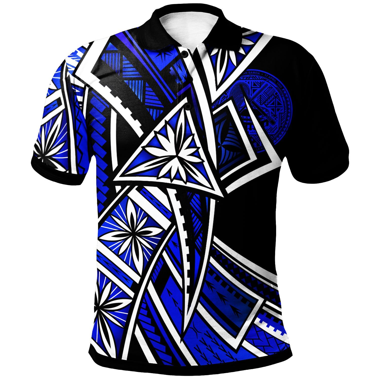 American Samoa Polo Shirt Tribal Flower Special Pattern Blue Color Unisex Blue - Polynesian Pride