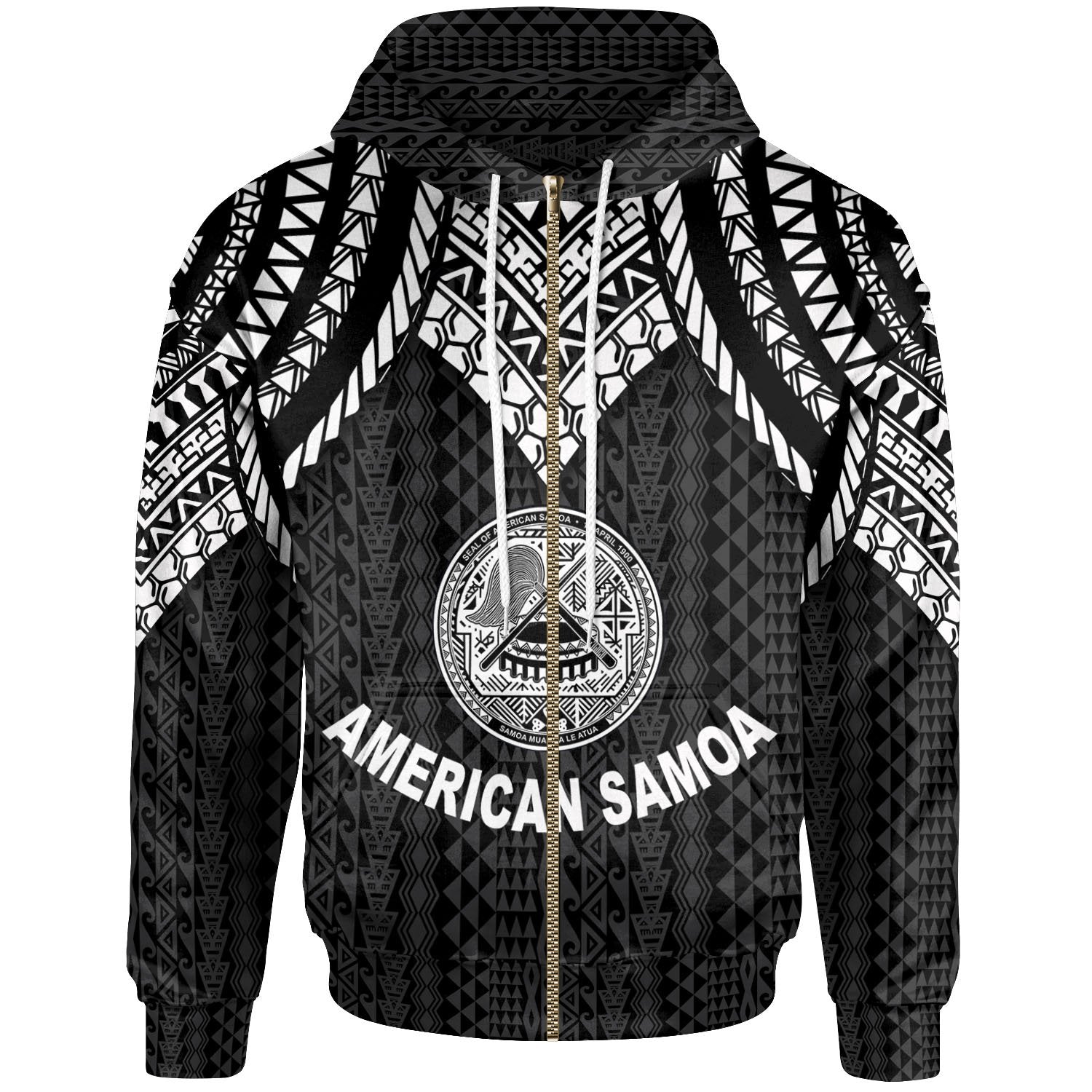 American Samoa Zip up Hoodie Polynesian Armor Style Black Unisex Black - Polynesian Pride