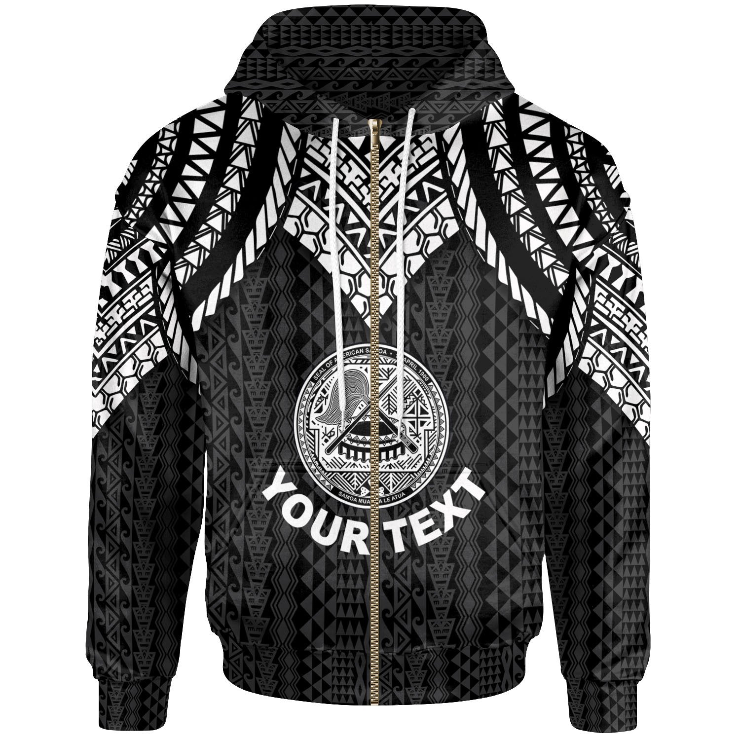 American Samoa Custom Zip up Hoodie Polynesian Armor Style Black Unisex Black - Polynesian Pride