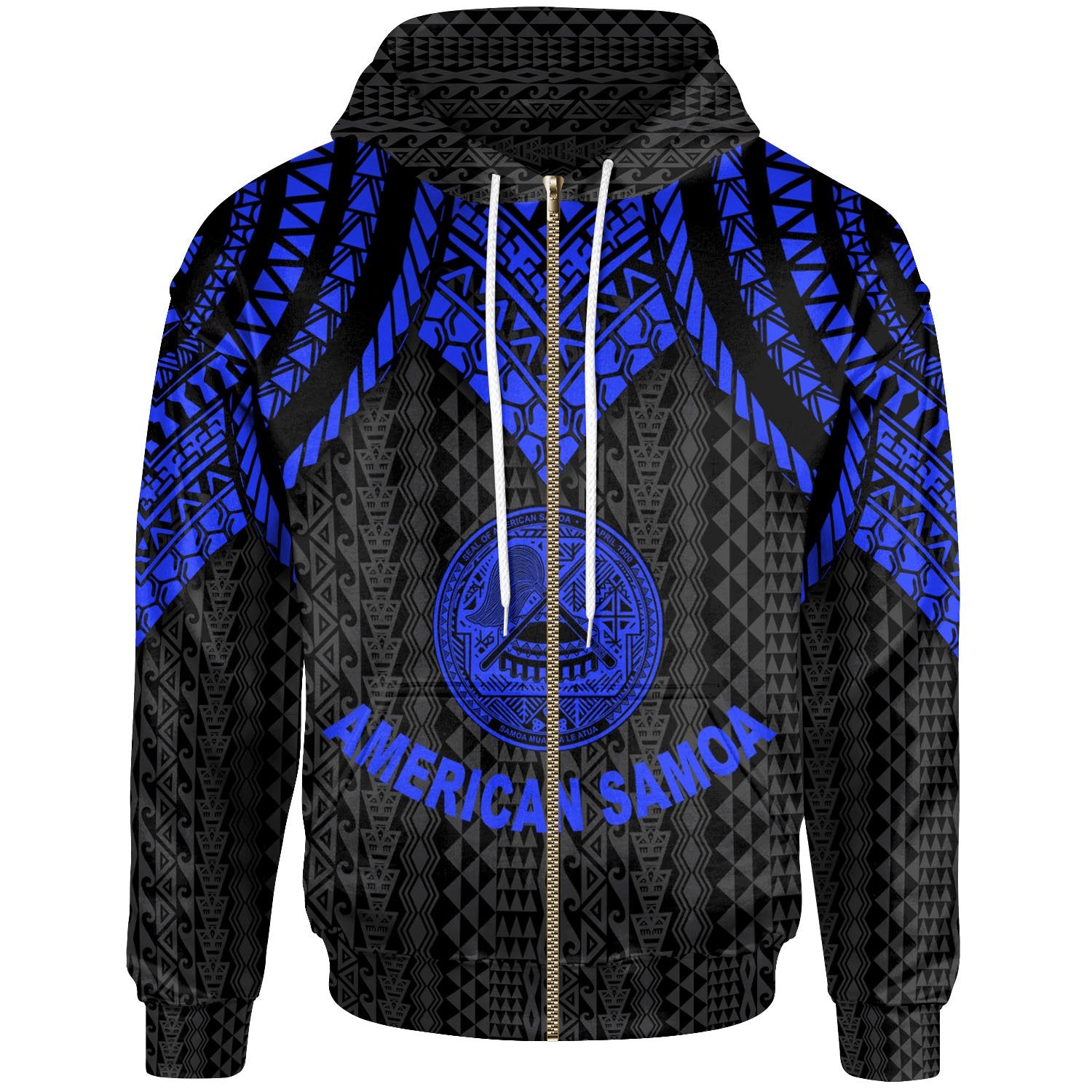 American Samoa Zip up Hoodie Polynesian Armor Style Blue Unisex Blue - Polynesian Pride