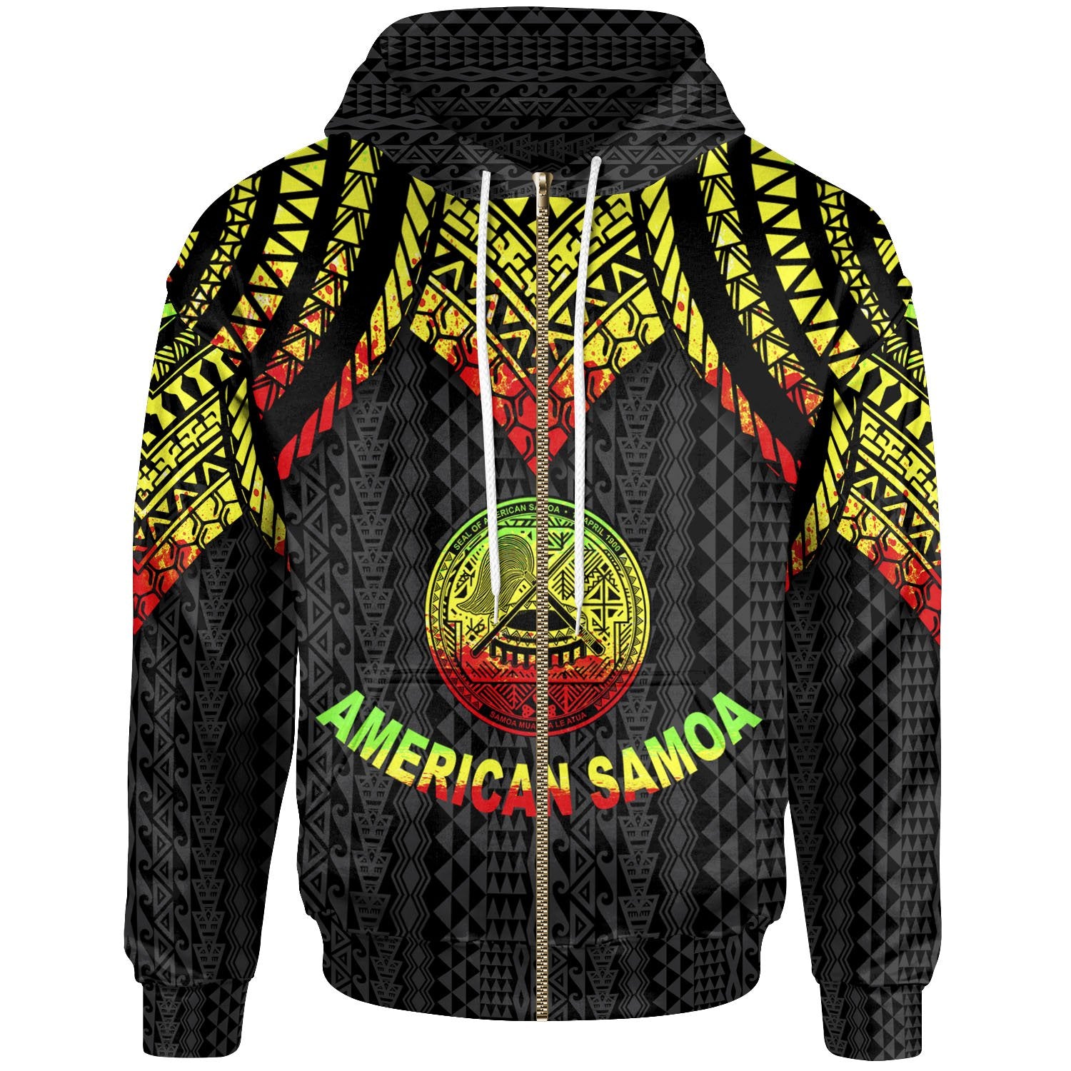 American Samoa Zip up Hoodie Polynesian Armor Style Reagge Unisex Reagge - Polynesian Pride