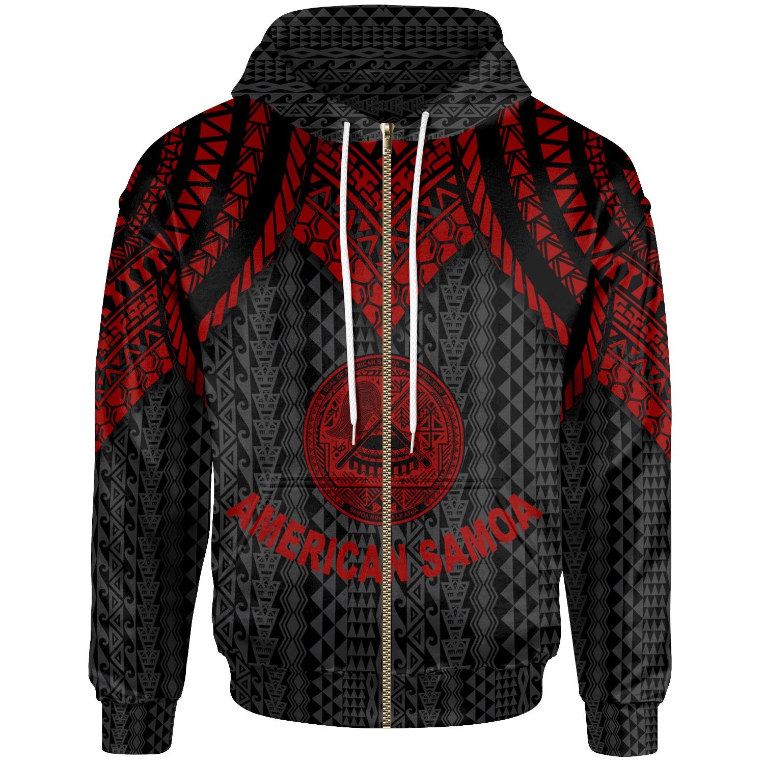 American Samoa Zip up Hoodie Polynesian Armor Style Red Unisex Red - Polynesian Pride