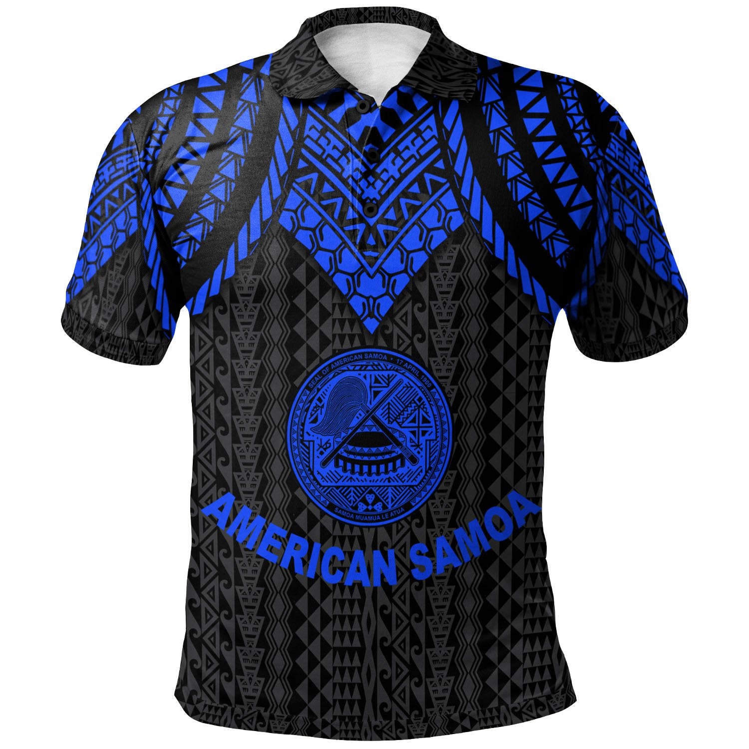 American Samoa Polo Shirt Polynesian Armor Style Blue Unisex Blue - Polynesian Pride