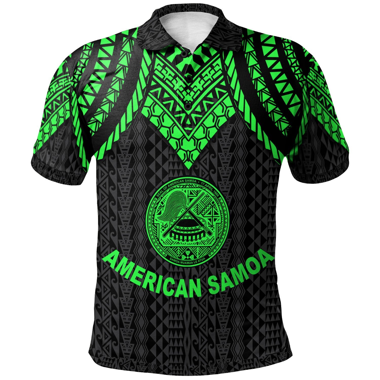 American Samoa Polo Shirt Polynesian Armor Style Green Unisex Green - Polynesian Pride