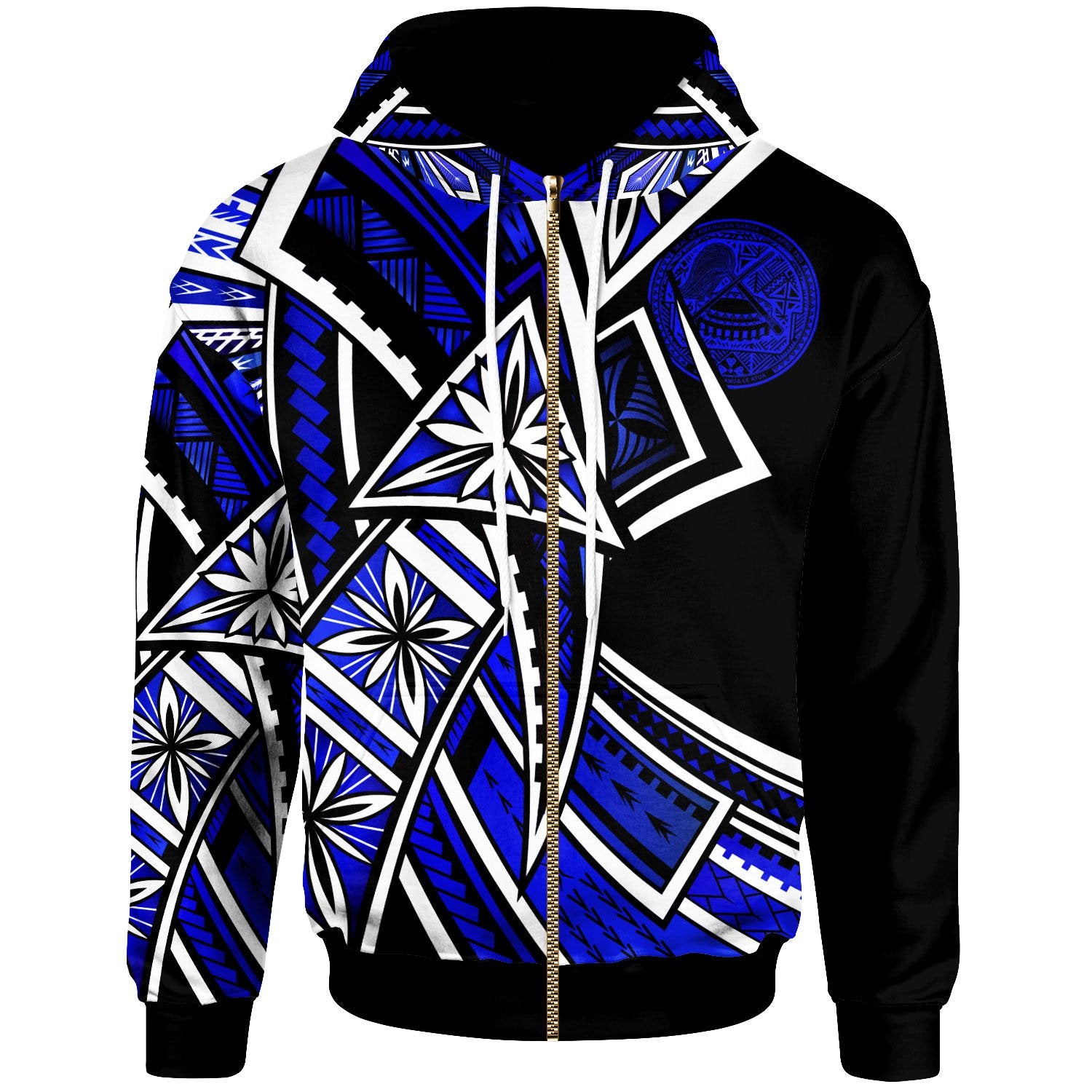 American Samoa Zip Hoodie Tribal Flower Special Pattern Blue Color Unisex BLue - Polynesian Pride