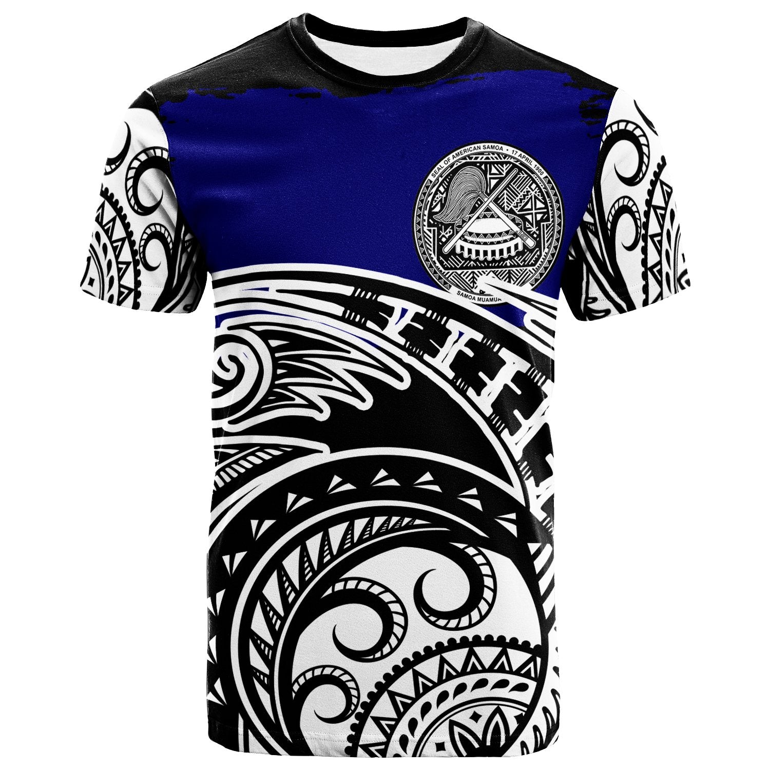 American Samoa Custom T Shirt Ethnic Style With Round Black White Pattern Unisex Black - Polynesian Pride