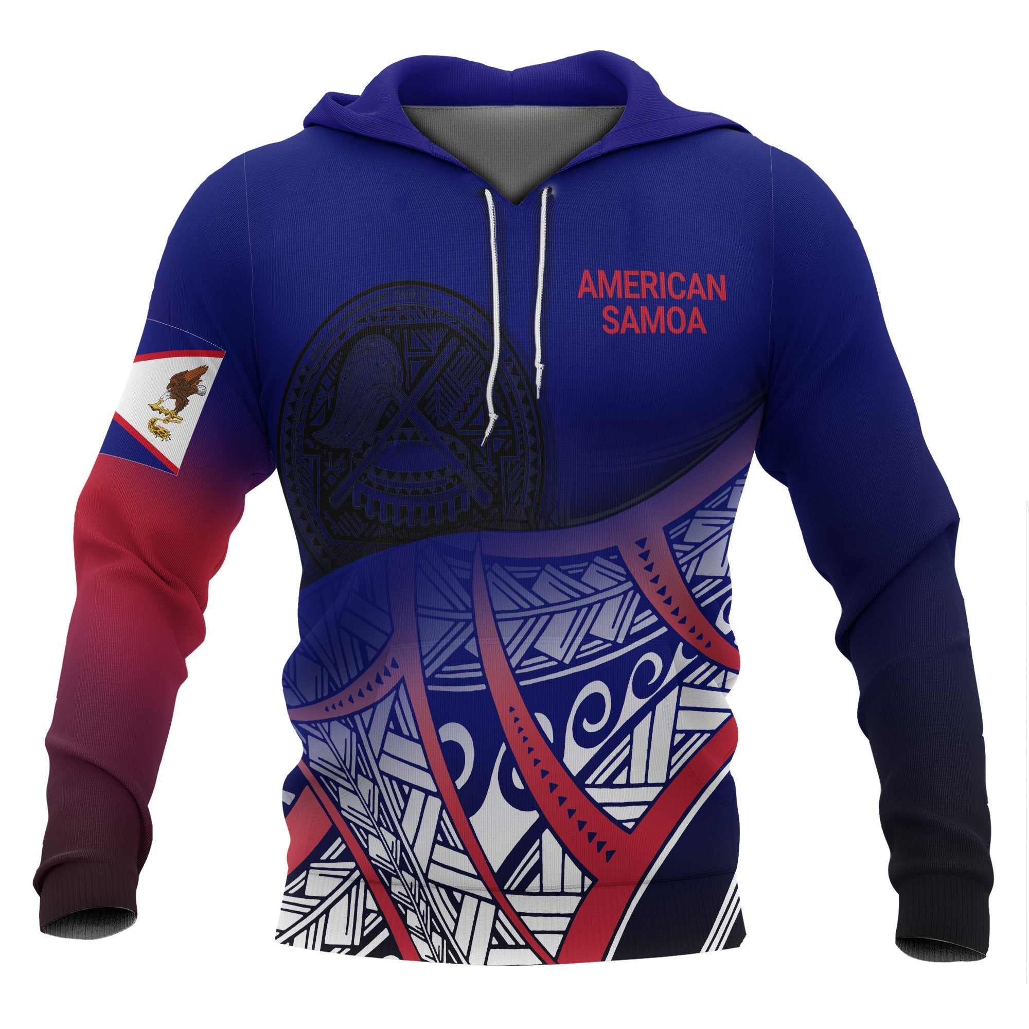 American Samoa Coat of rms Hoodie Polynesian Pattern Unisex Blue - Polynesian Pride