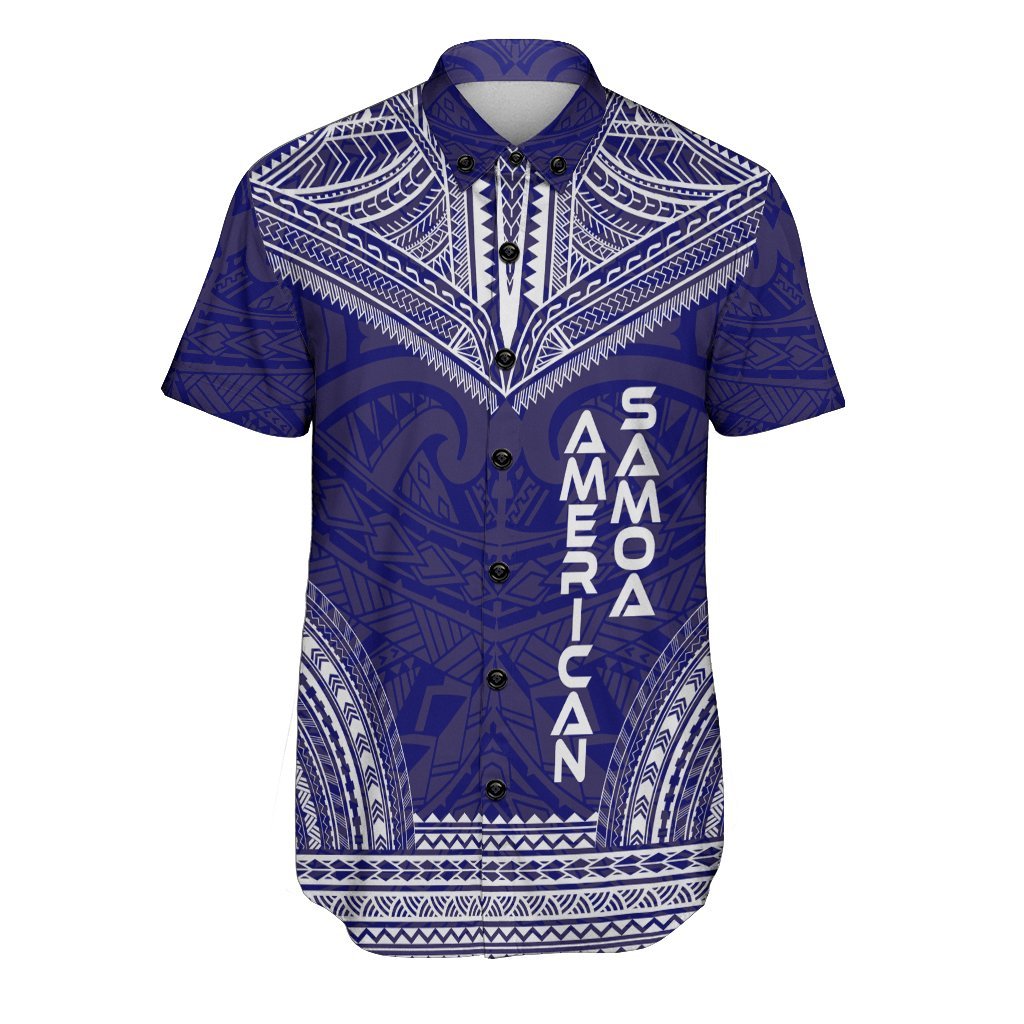 American Samoa Polynesian Chief Shirt - Flag Version Men Blue - Polynesian Pride