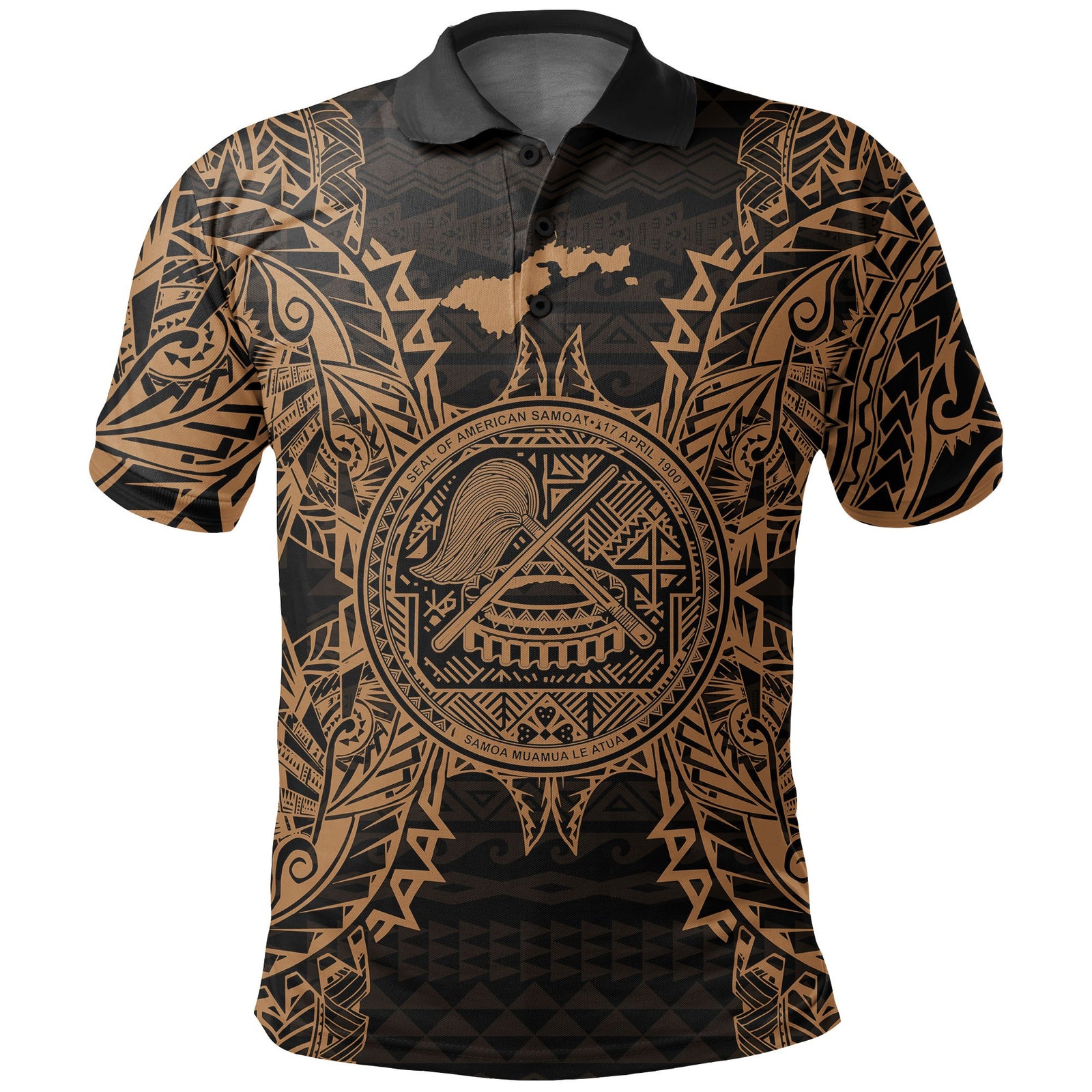 American Samoa Polo Shirt Amerika Samoa Coat Of Arms Map Polynesian Tattoo Gold Unisex Gold - Polynesian Pride