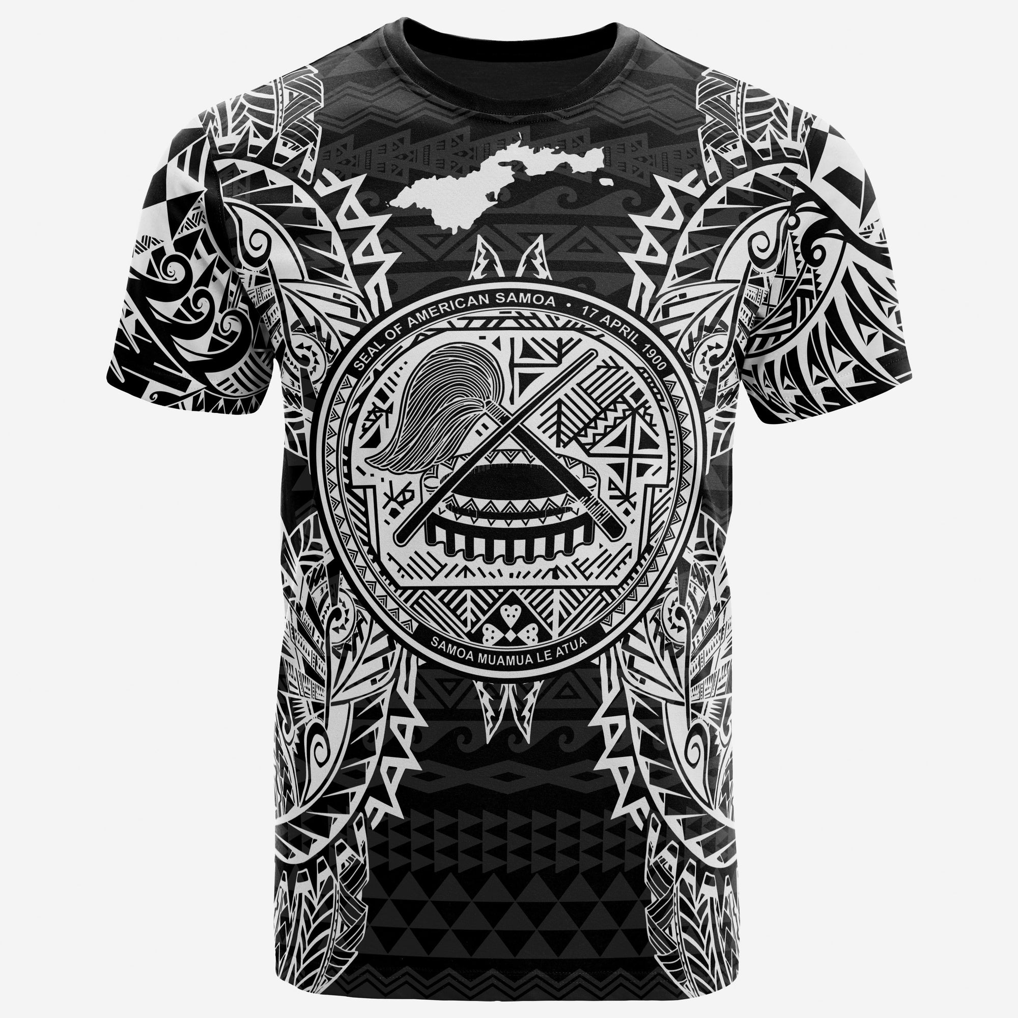 American Samoa T Shirt American Samoan Coat of Arms Map Polynesian Tattoo White Black Unisex Black - Polynesian Pride