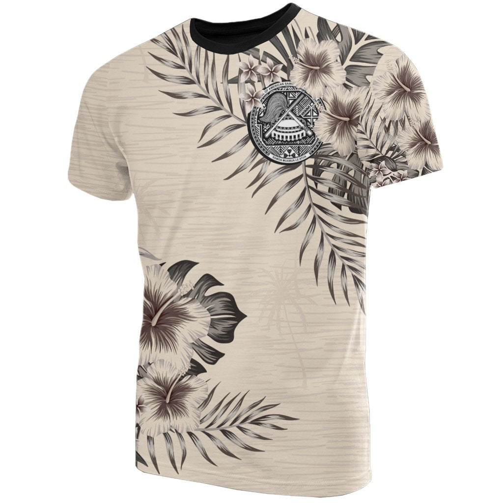 American Samoa T Shirt American Samoan Seal Beige Hibiscus Unisex Beige - Polynesian Pride