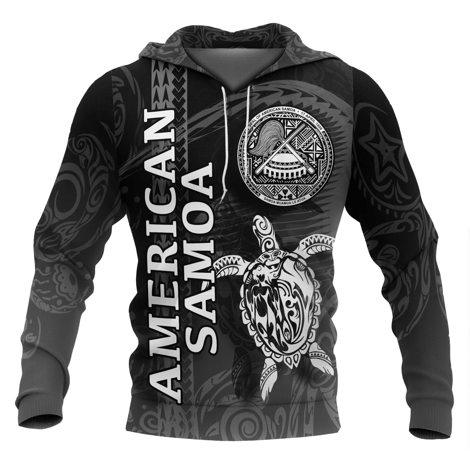 American Samoa Polynesian Hoodie Turtle Eternity Black Unisex Black - Polynesian Pride