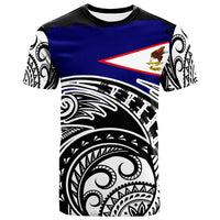 American Samoa Custom T Shirt Ethnic Style With Round Black White Pattern Unisex Black - Polynesian Pride