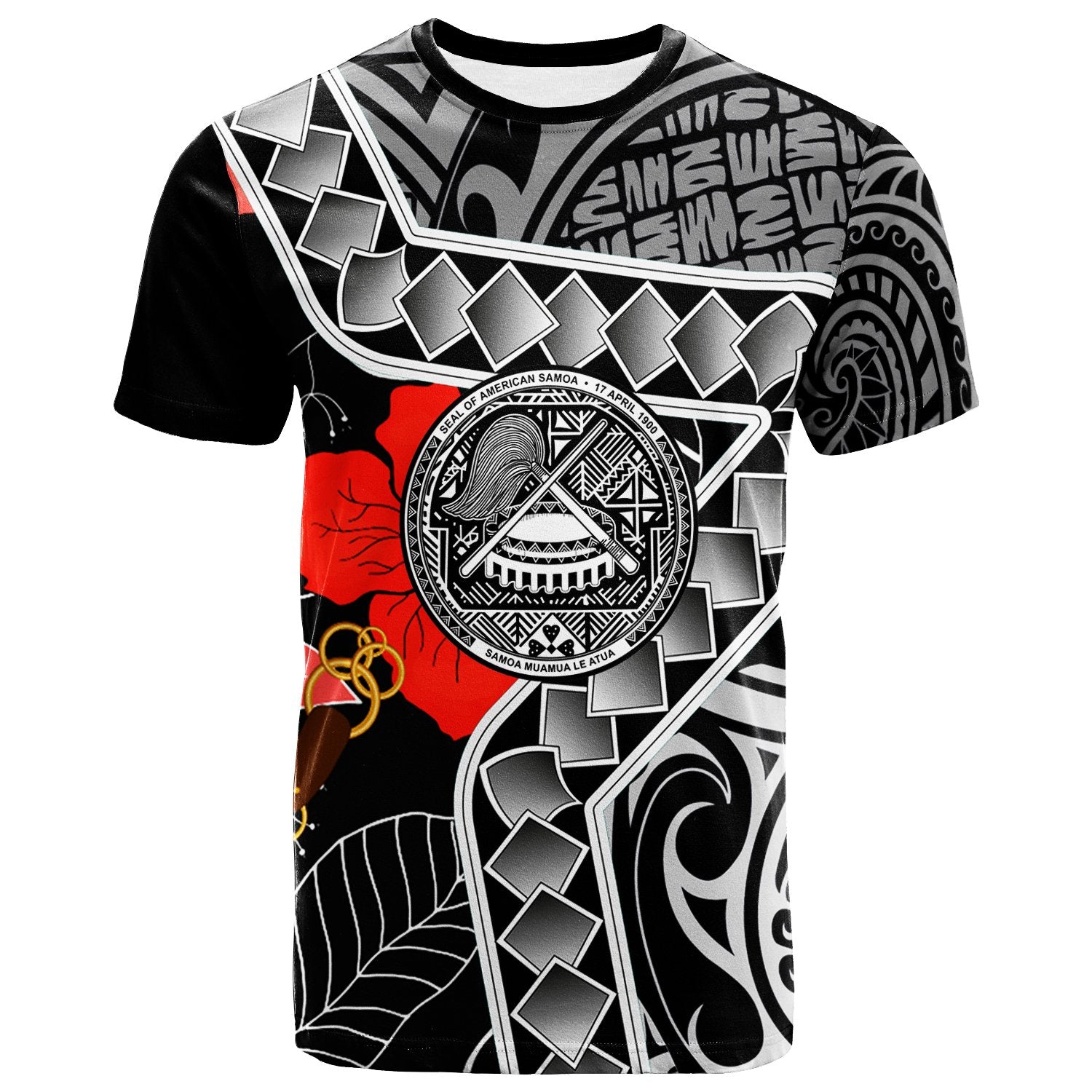 American Samoa T Shirt Hibiscus Ft Polynesian Pattern Unisex Black - Polynesian Pride