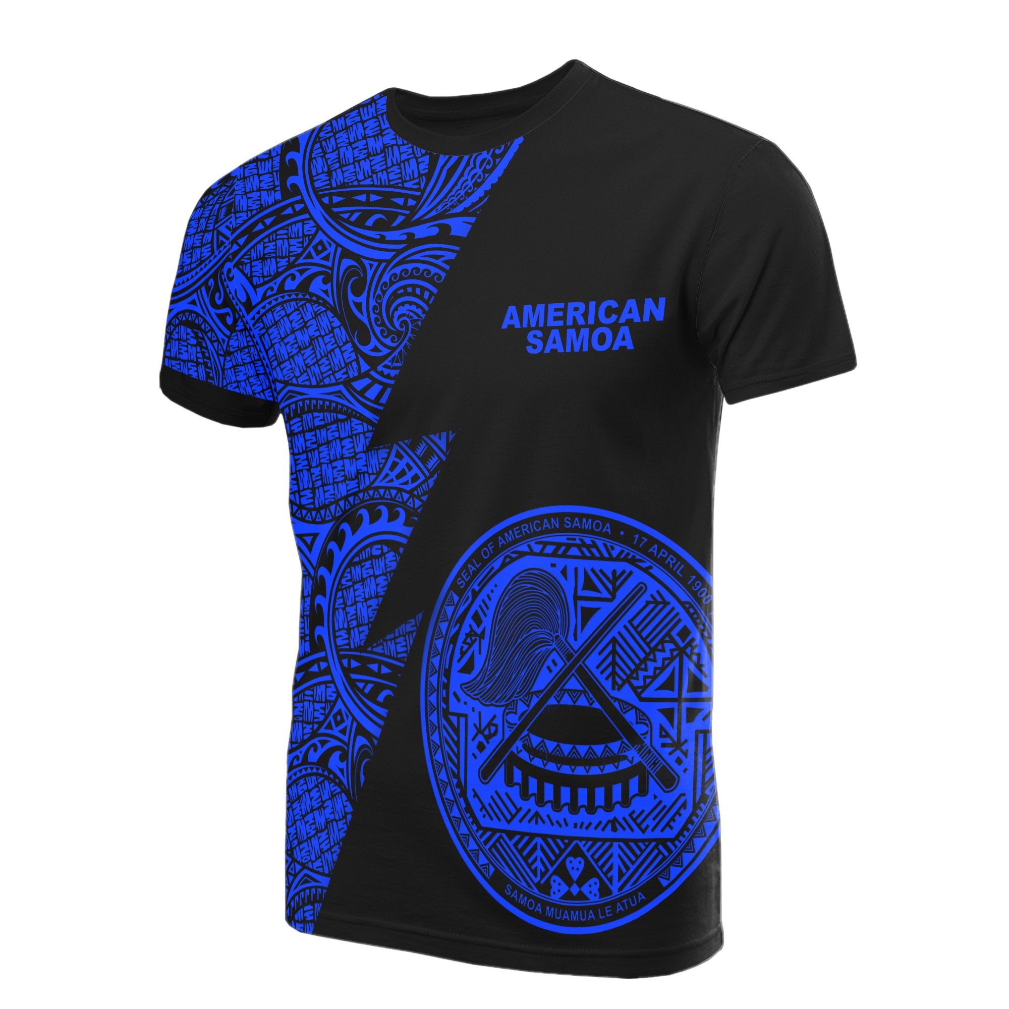 American Samoa T Shirt Polynesian Pattern Blue Flash Style Unisex Blue - Polynesian Pride