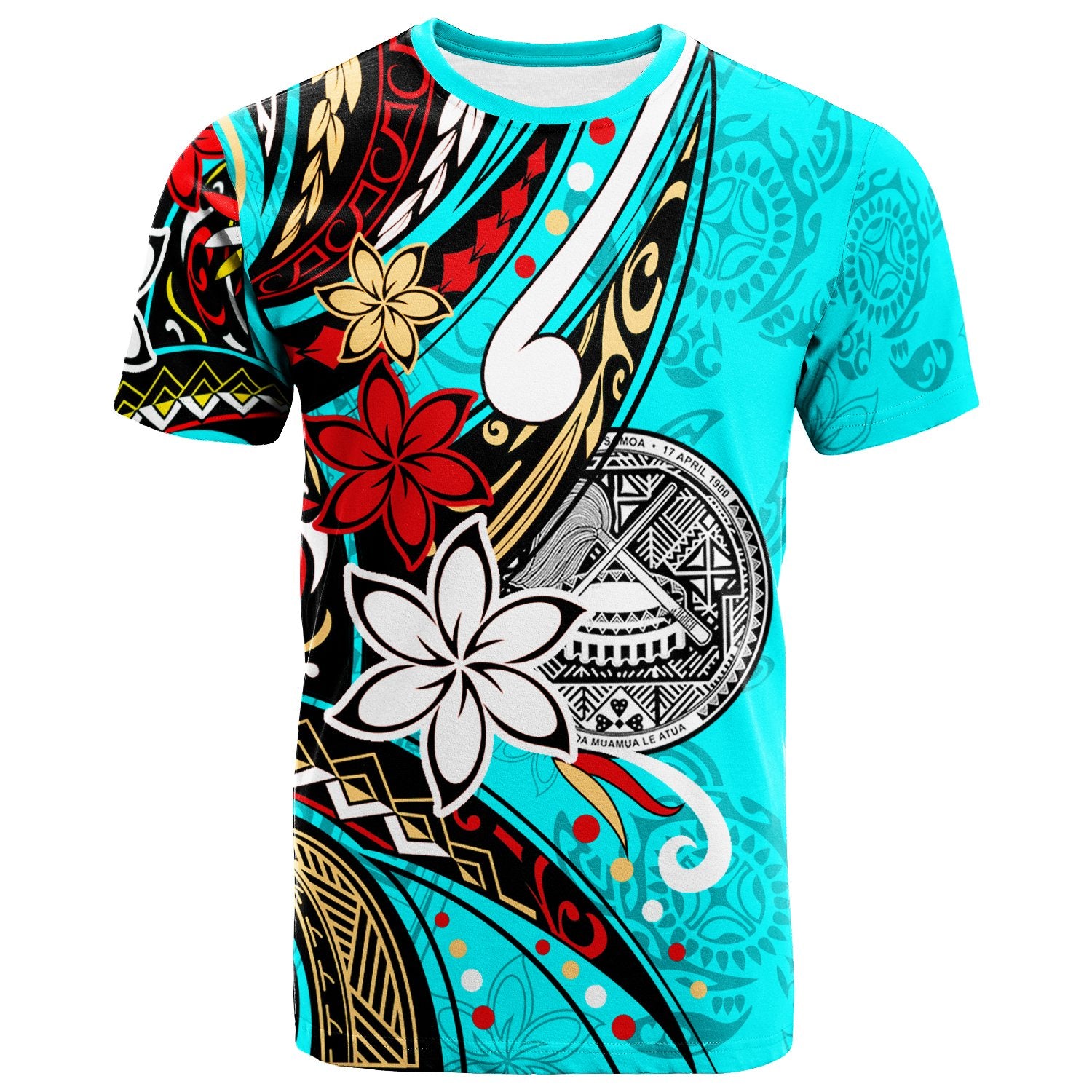 American Samoa T Shirt Tribal Flower With Special Turtles Blue Color Unisex Blue - Polynesian Pride