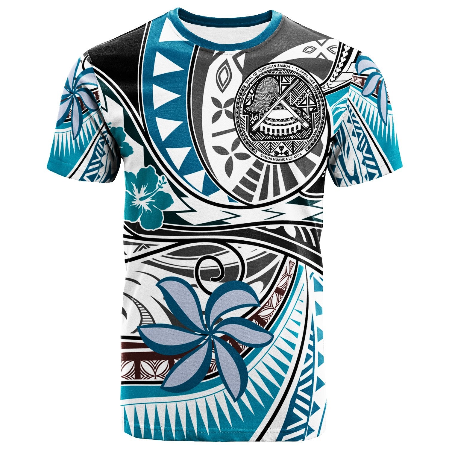 American Samoa Polynesian T Shirt Flower and Flow Unisex BLUE - Polynesian Pride