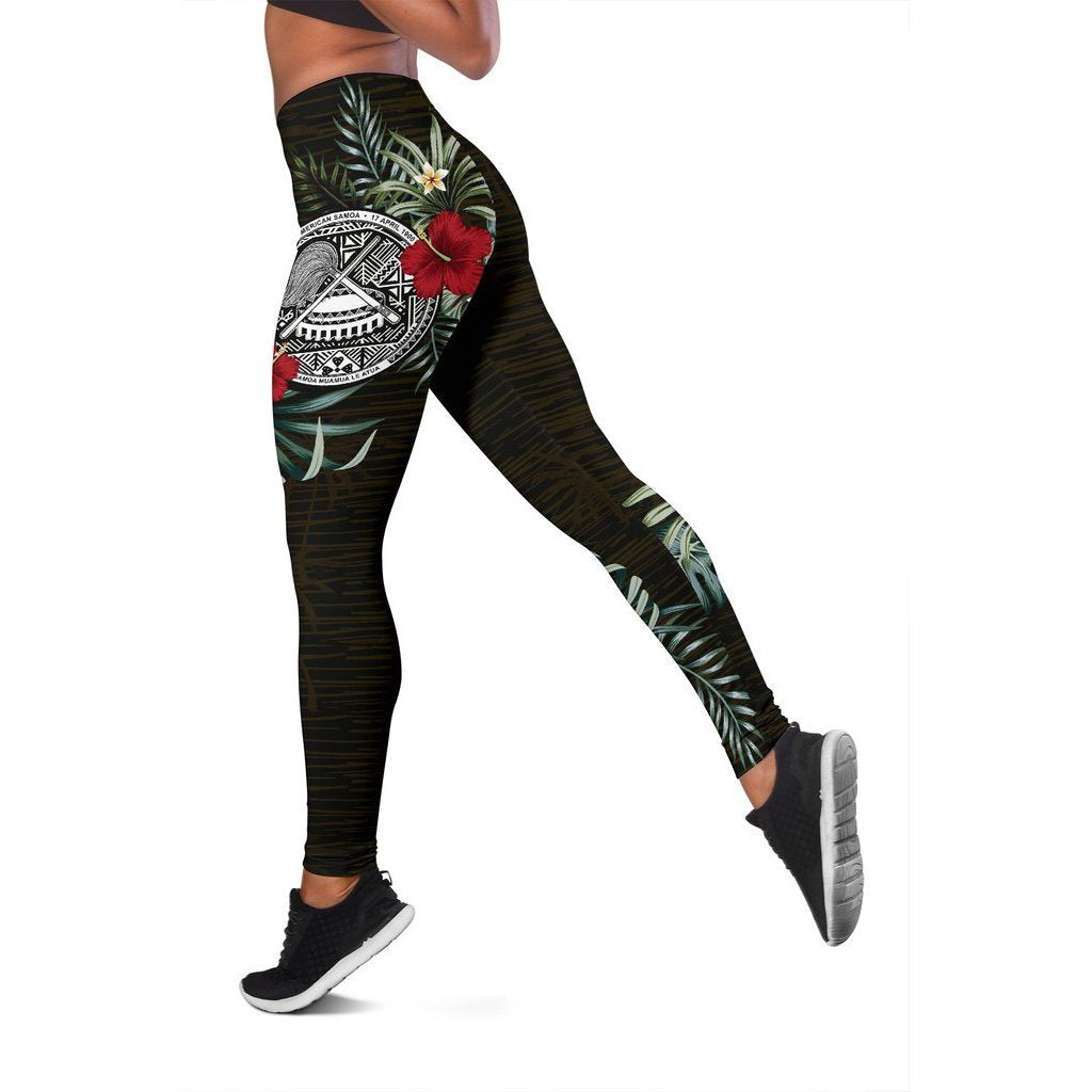 American Samoa Hibiscus Leggings Black - Polynesian Pride