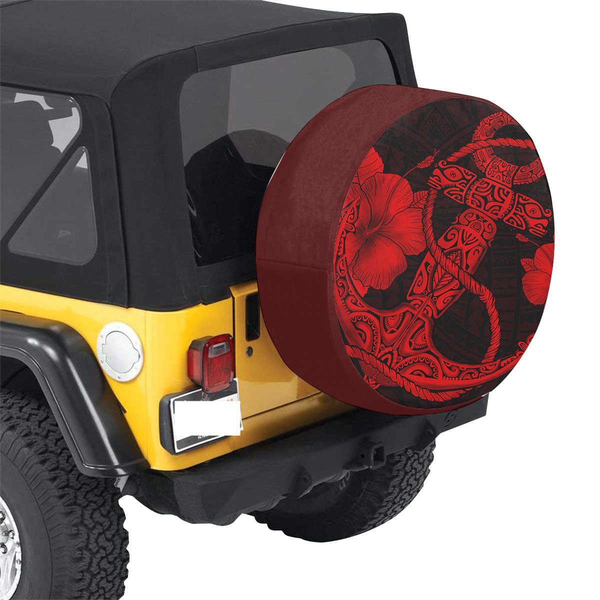 Anchor Poly Tribal Red Spare Tire Cover AH - Polynesian Pride