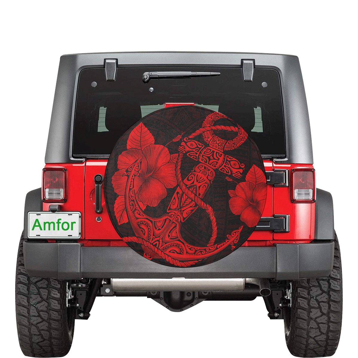 Anchor Poly Tribal Red Spare Tire Cover AH Red - Polynesian Pride