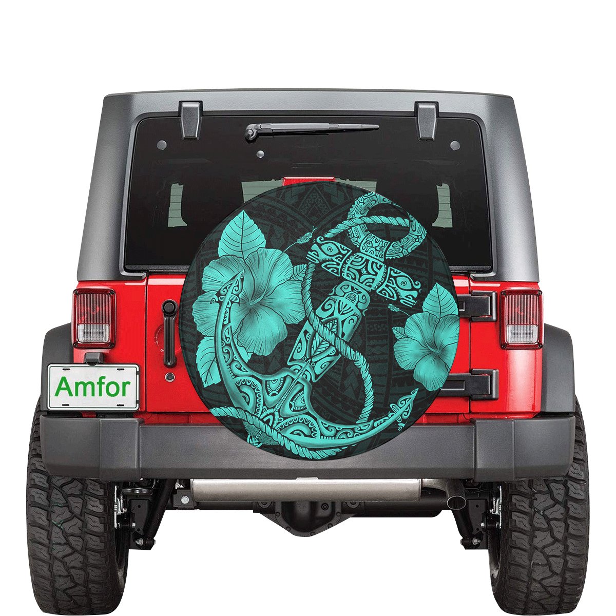 Anchor Poly Tribal Turquoise Spare Tire Cover AH Turquoise - Polynesian Pride
